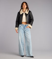 Downtown Girl Faux Leather Sherpa Crop Jacket