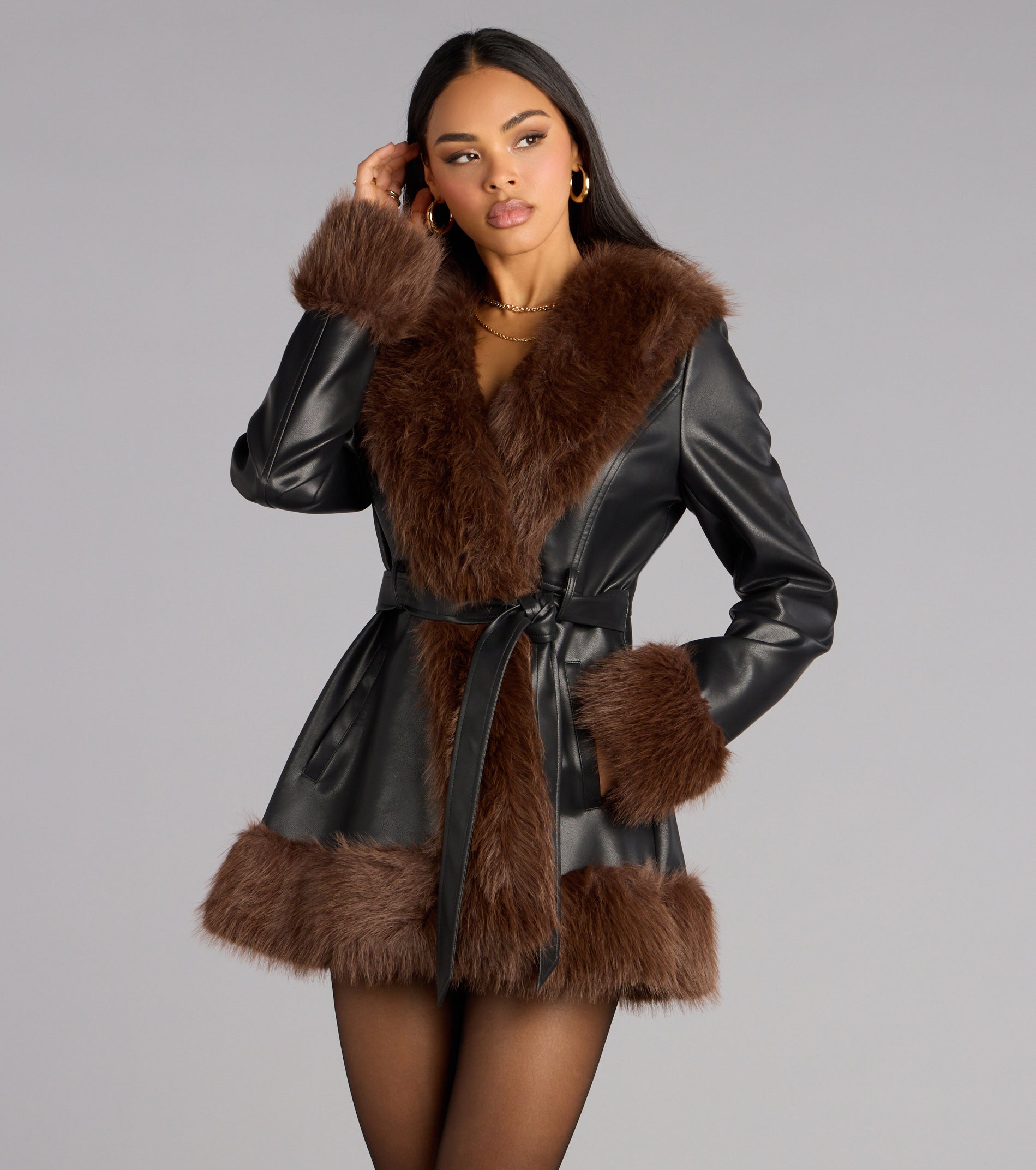 City Luxe Faux Fur Trim Trench Coat