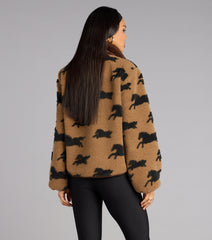 Wild Spirit Horse Print Faux Sherpa Jacket