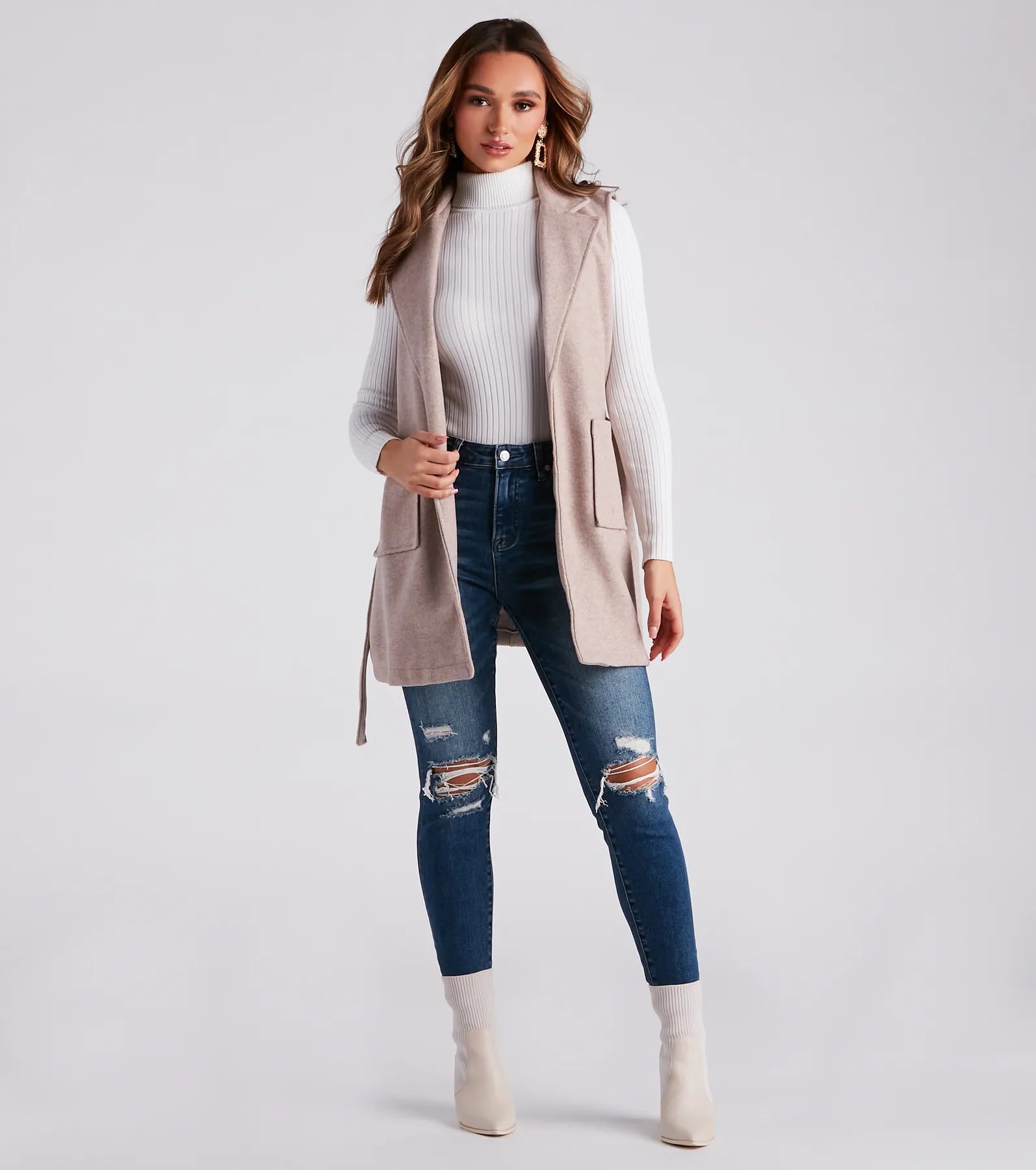 Chill Day Faux Wool Belted Vest
