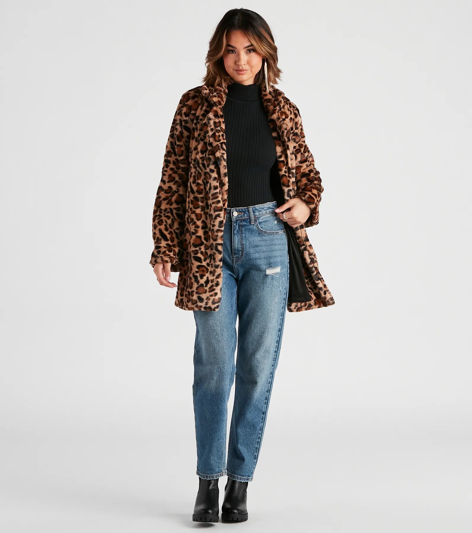 Fabulous Diva Leopard Print Faux Fur Coat