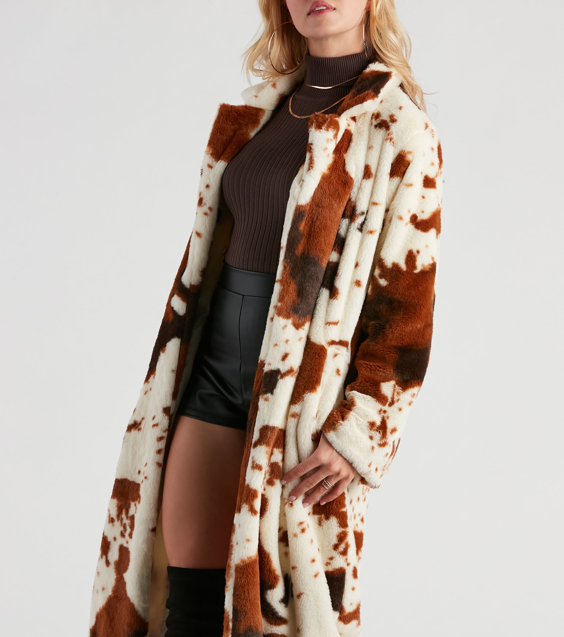 Total Icon Cow Faux Fur Long Coat