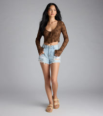 Breezy Sheer Lace Tie-Front Top