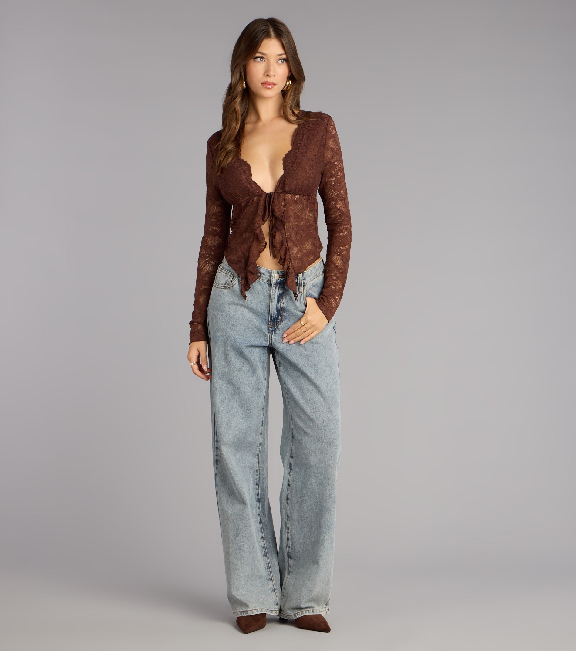 Delicate Flair Floral Lace Tie-Front Top