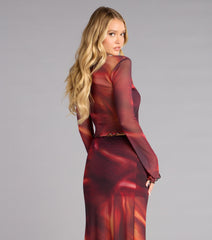 Sunset Glow Abstract Print Tie-Front Top