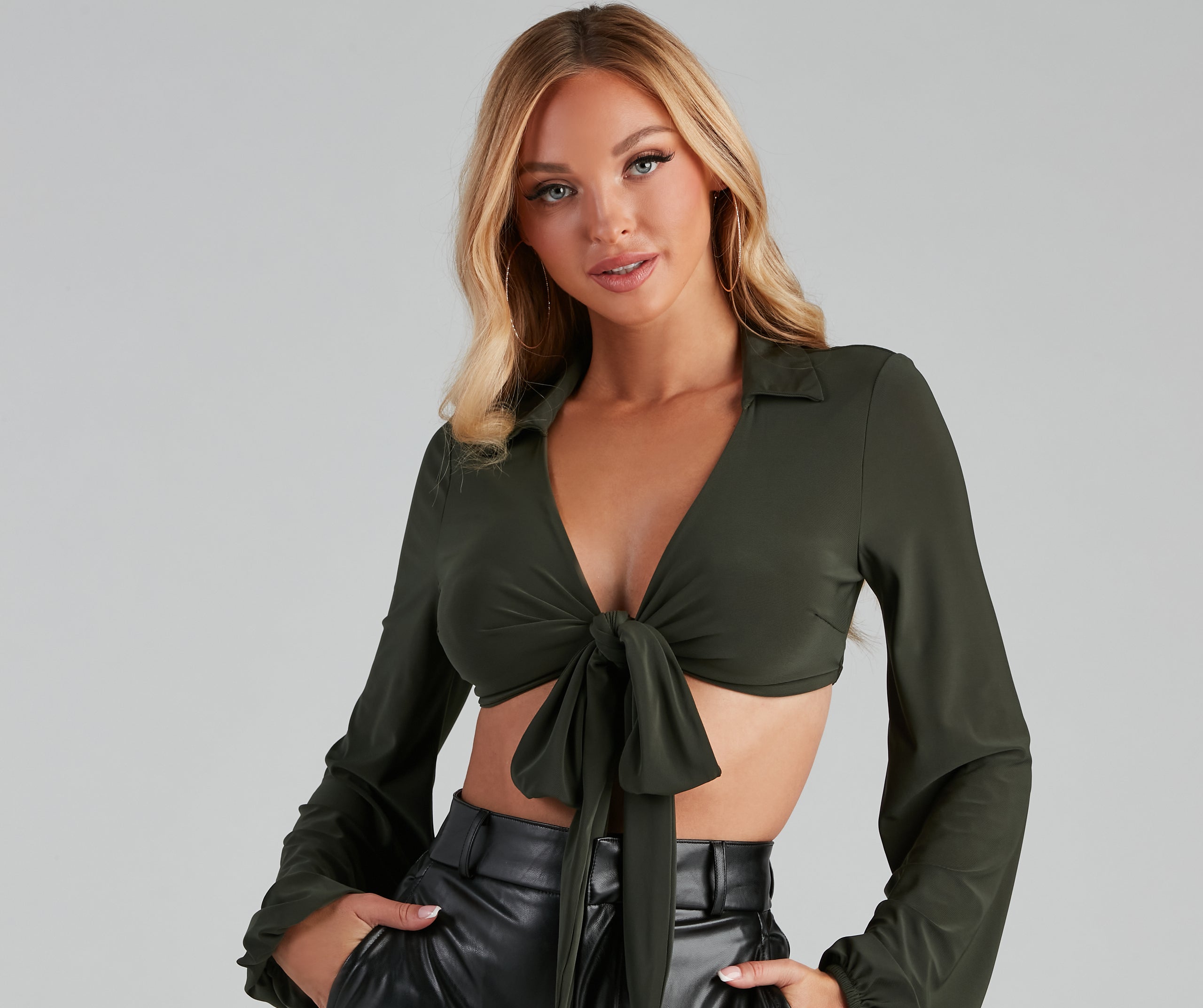 Collared Fun Tie Front Top