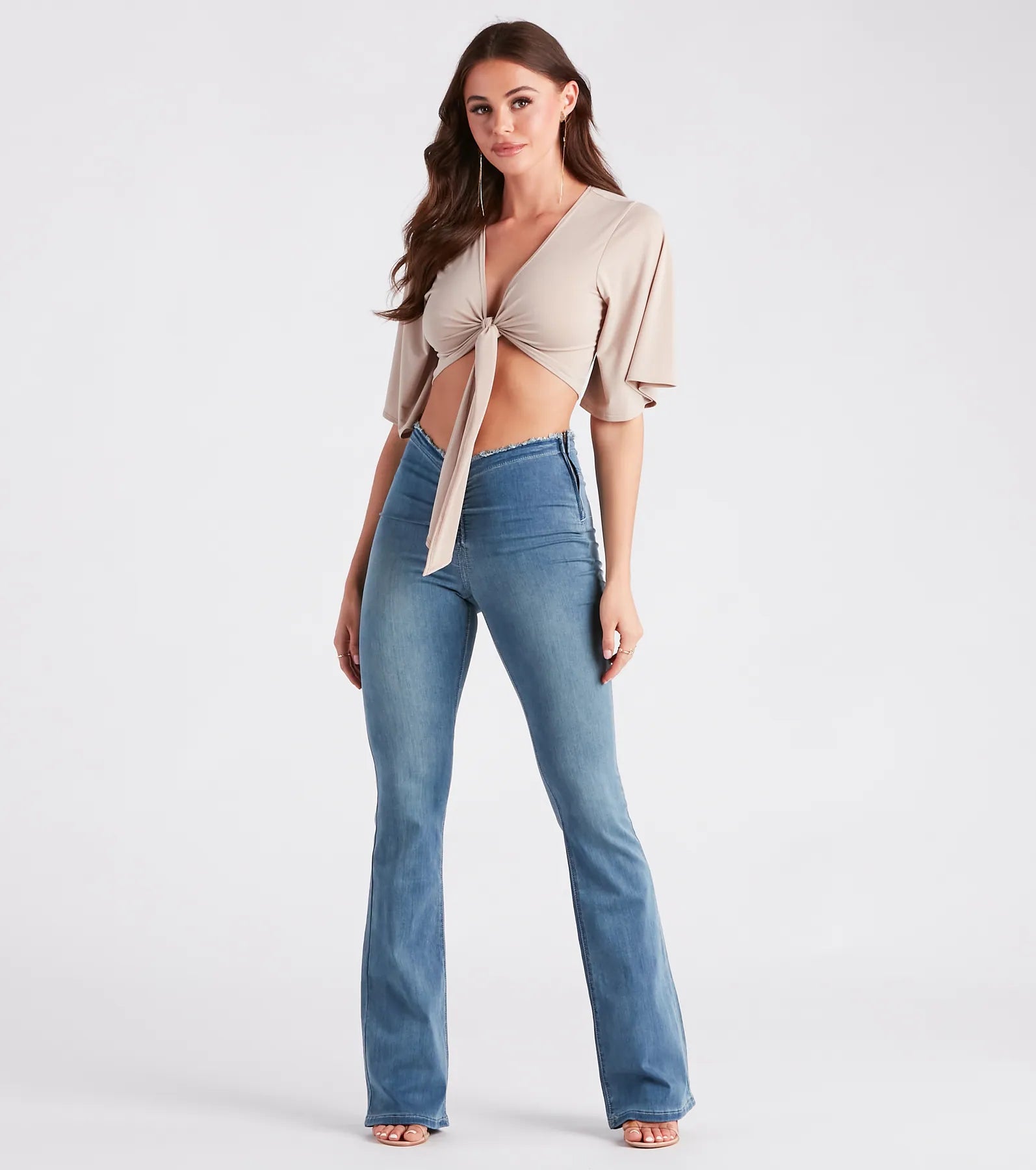 Kimono Sleeve Tie Front Top