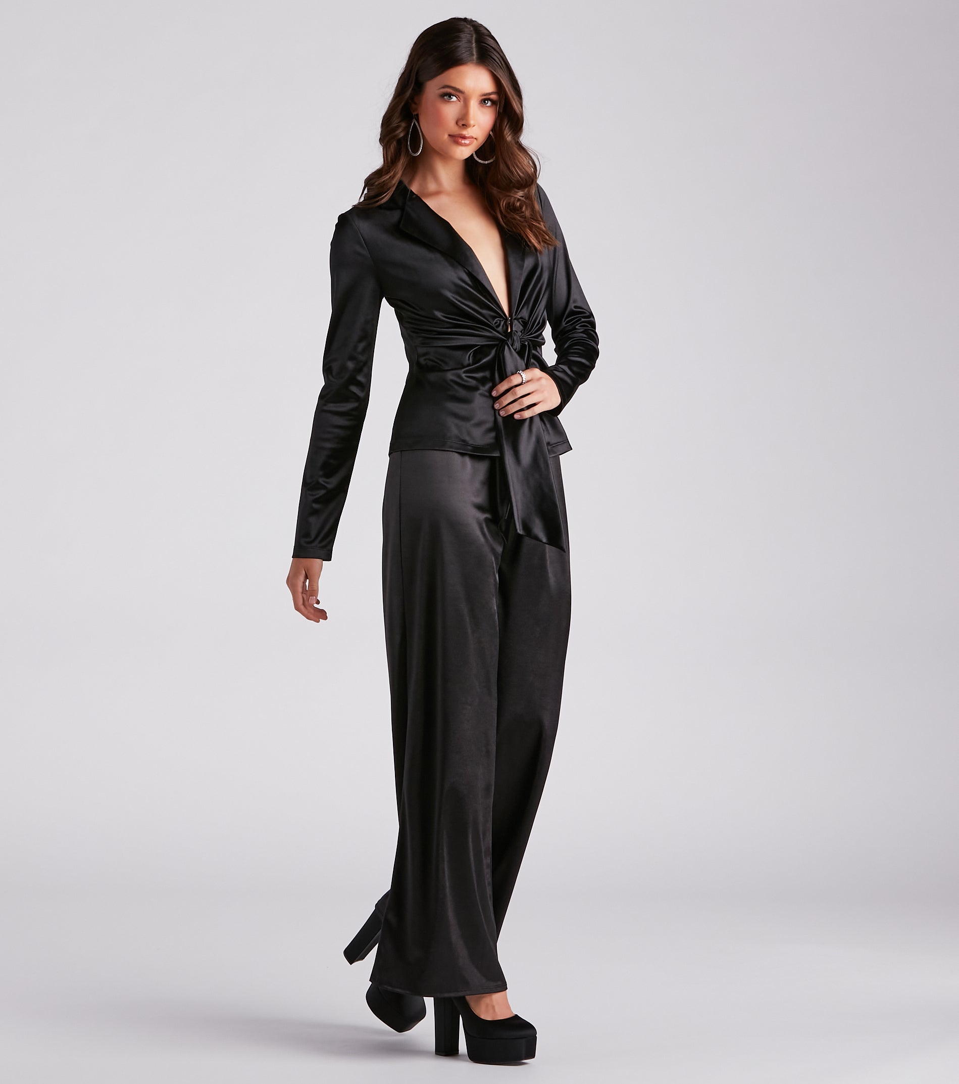 Biz Chic Satin Tie-Front Blazer