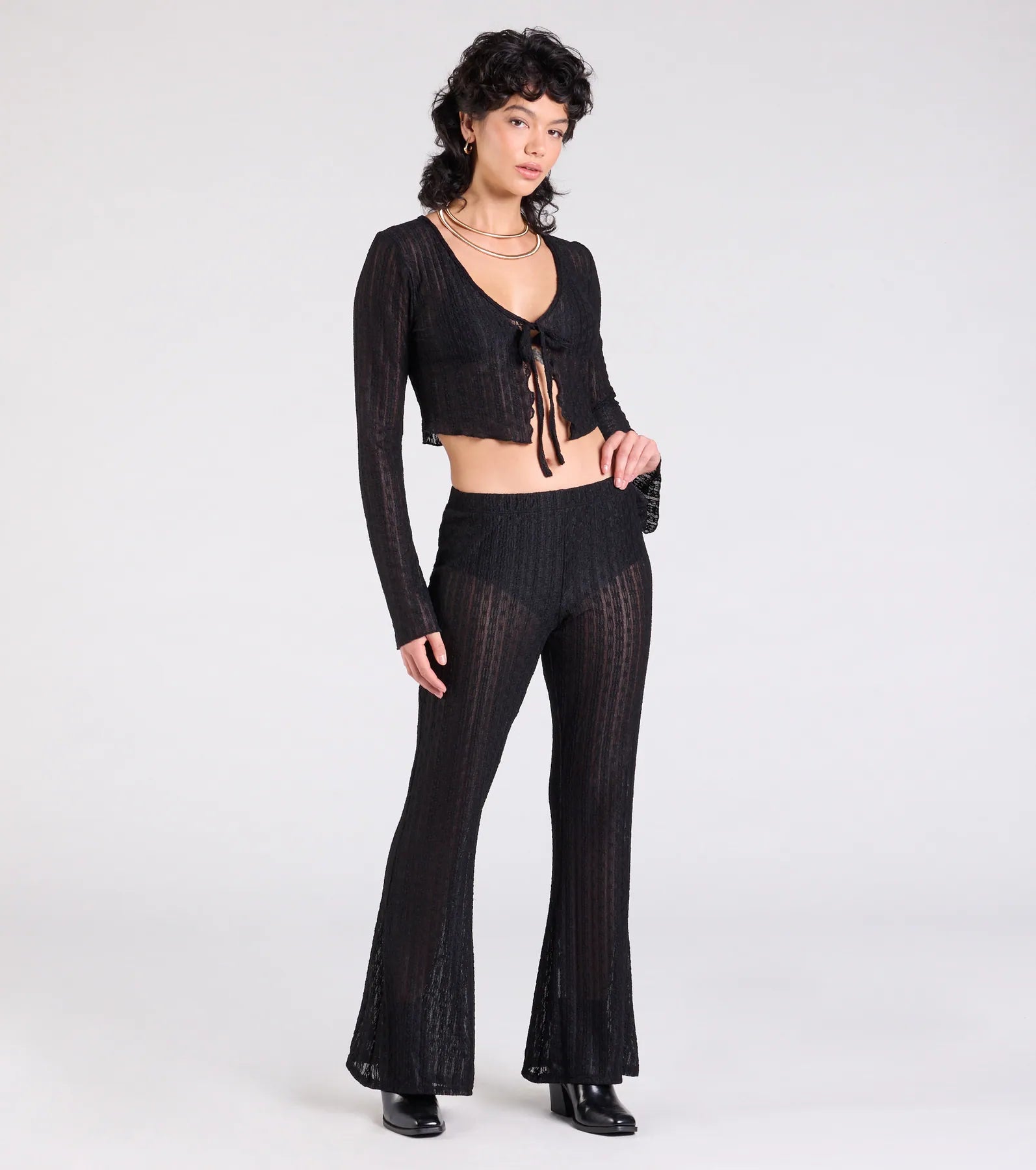 Bohemian Chic Sheer Lace Tie-Front Top