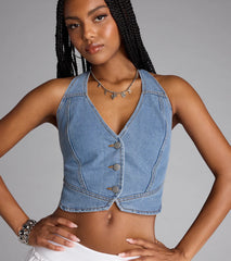 She Means Denim Halter Vest