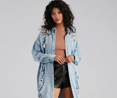 Destroyed Denim Long Line Jacket