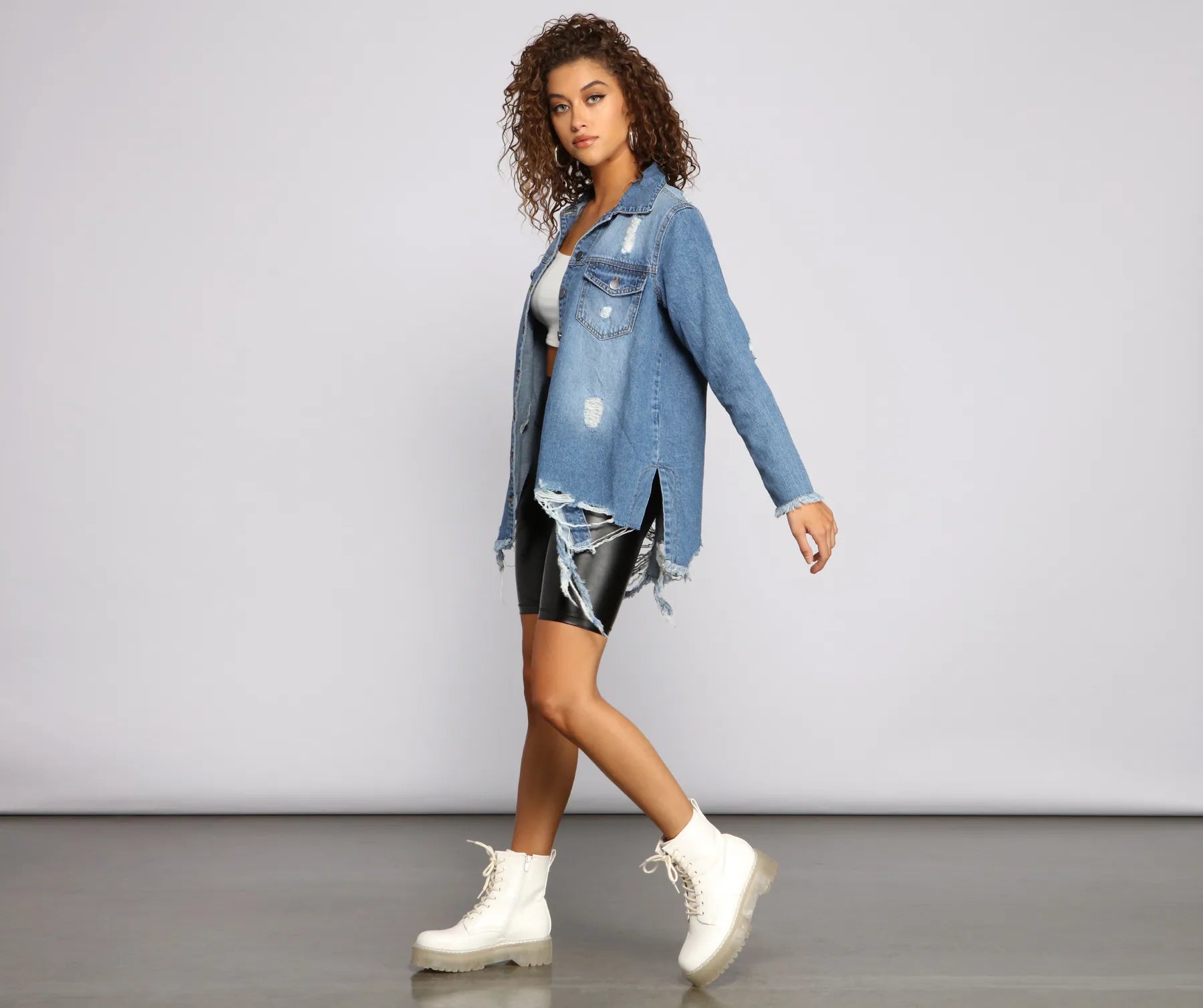Casual Vibes Destructed Denim Shacket
