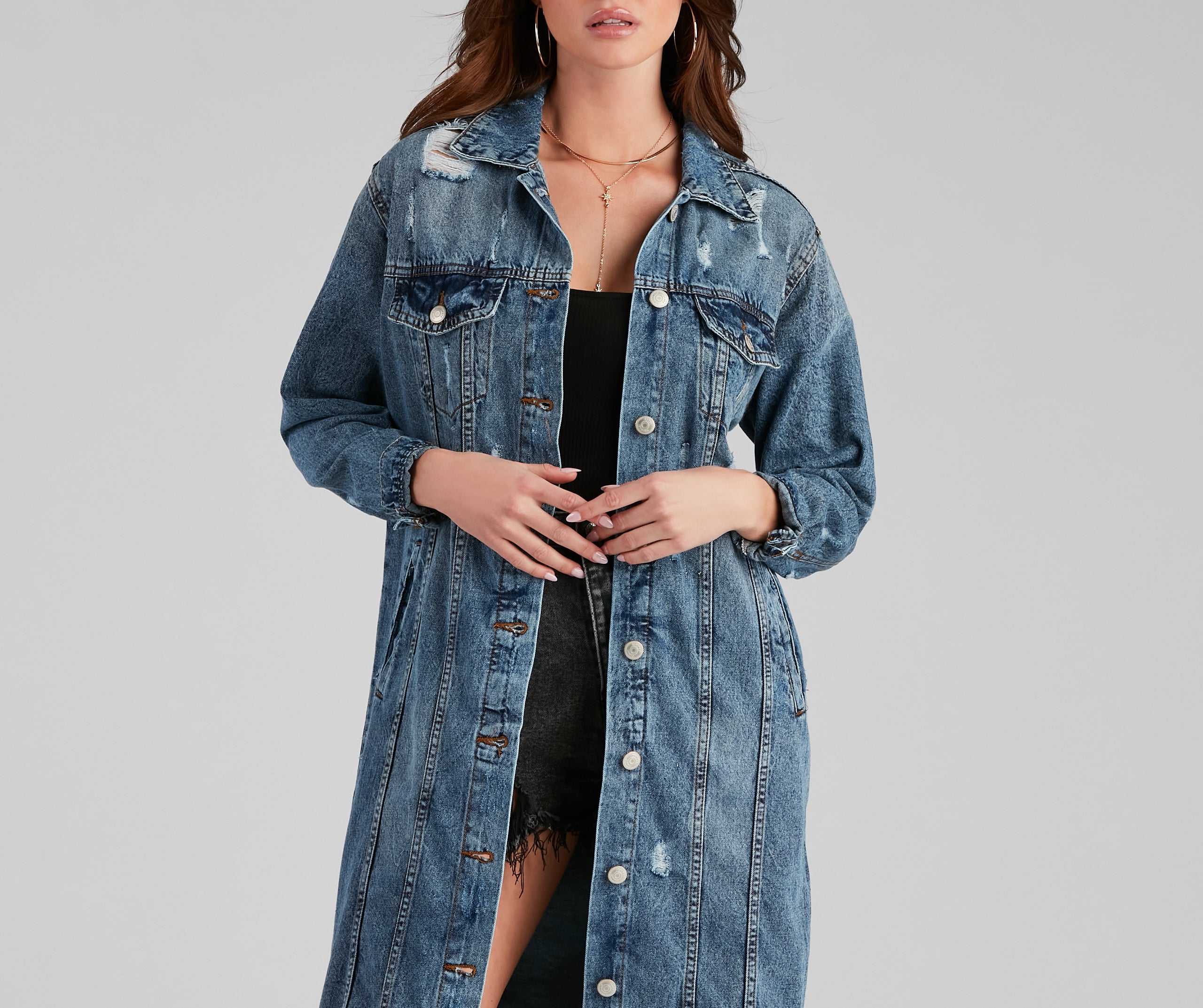 Fray Days Long Denim Jacket