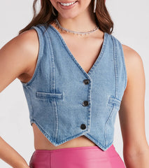 Denim Daze Button Crop Vest