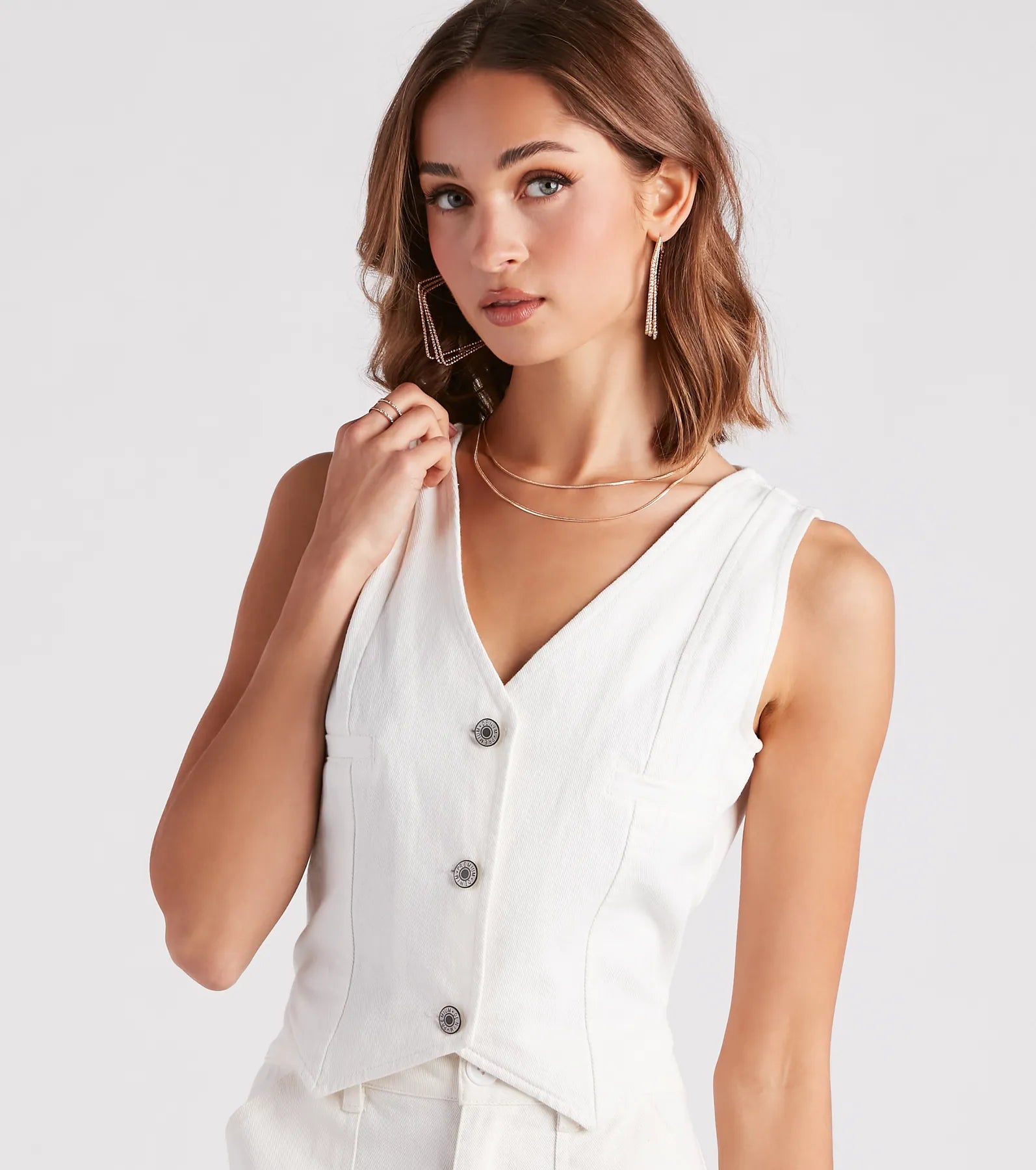 Denim Daze Button Crop Vest