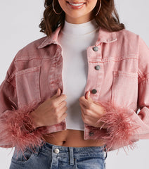 Luxe Touch Marabou Denim Crop Jacket