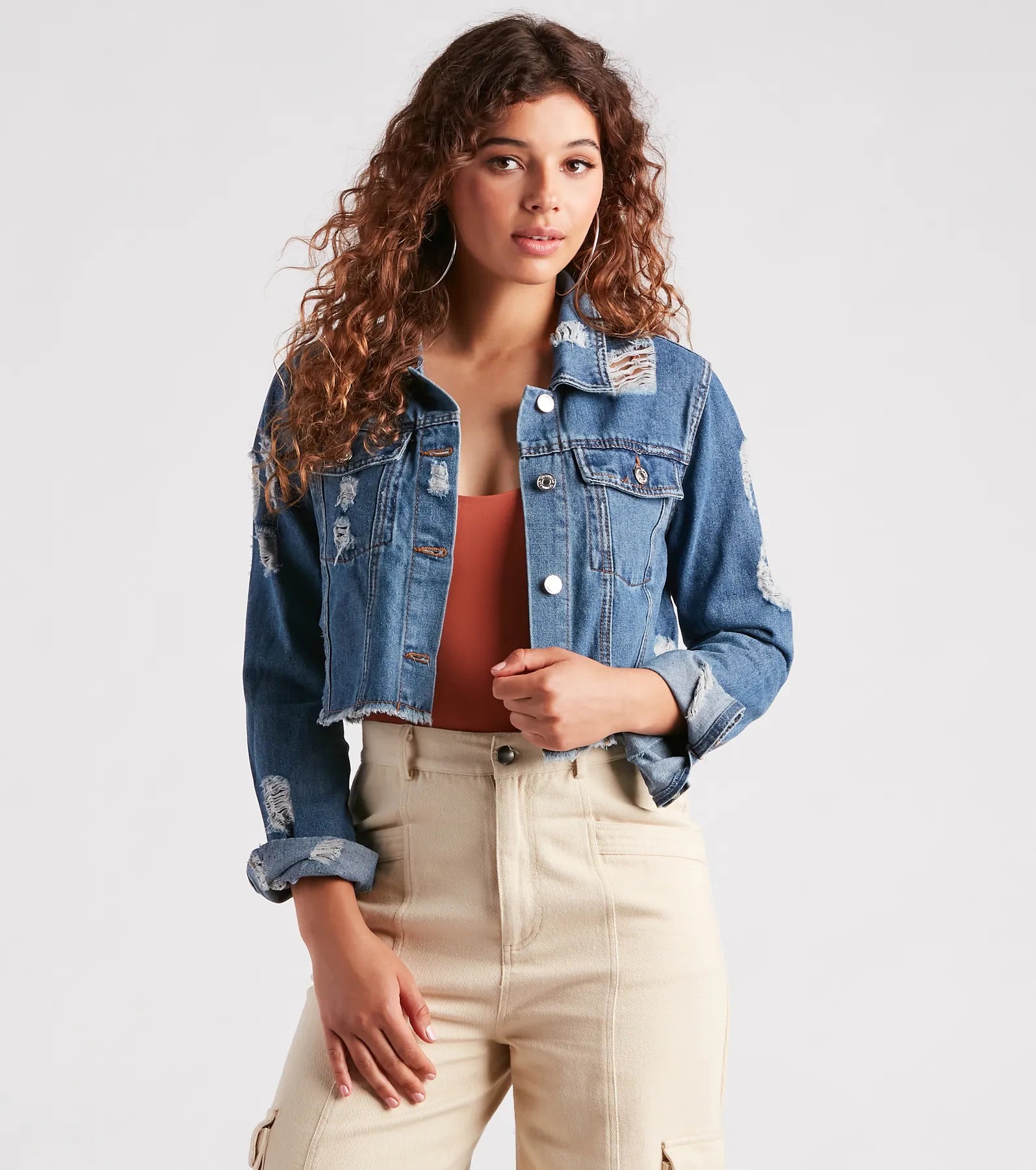 New Fave Distressed Cropped Denim Jacket