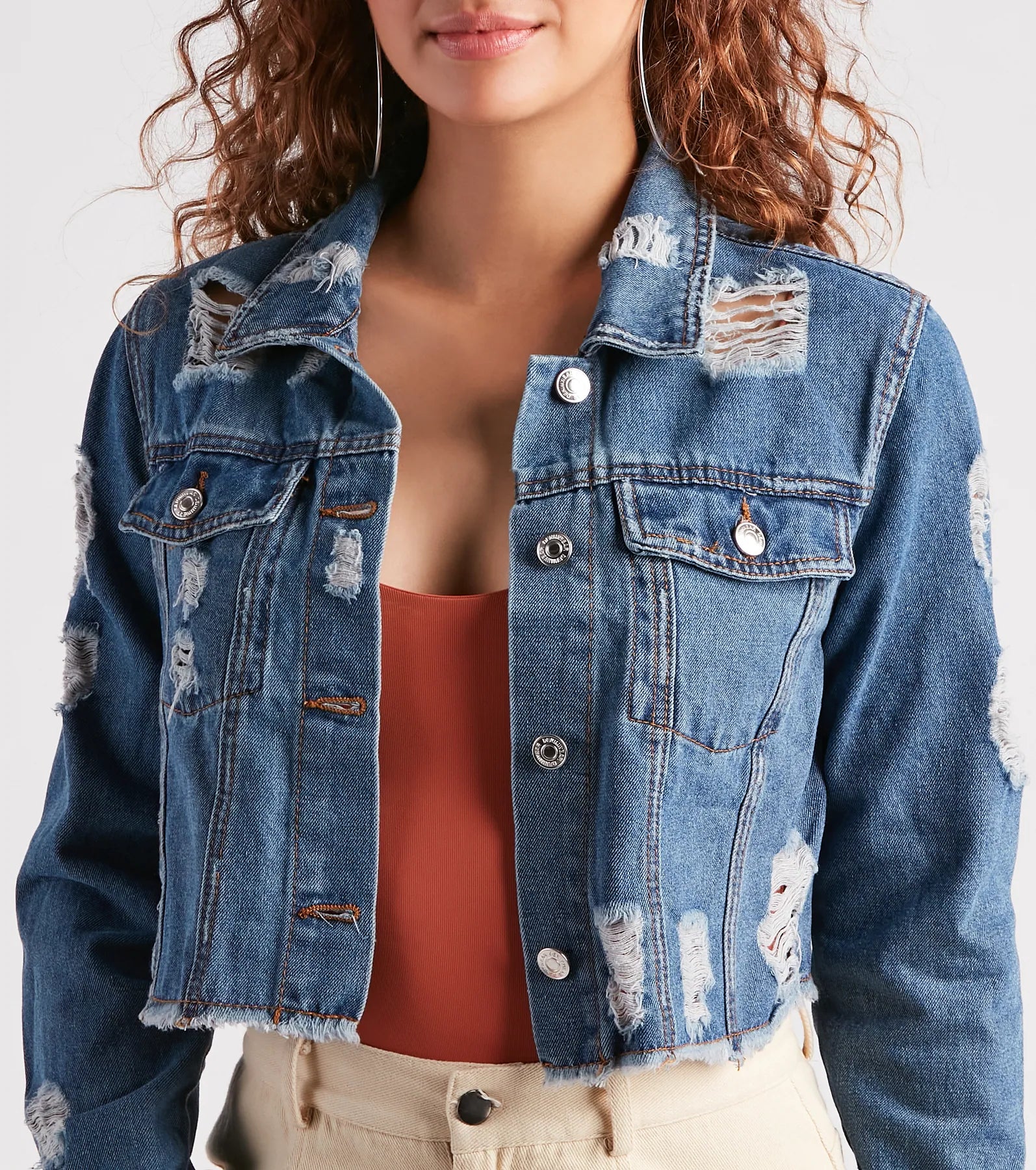 New Fave Distressed Cropped Denim Jacket