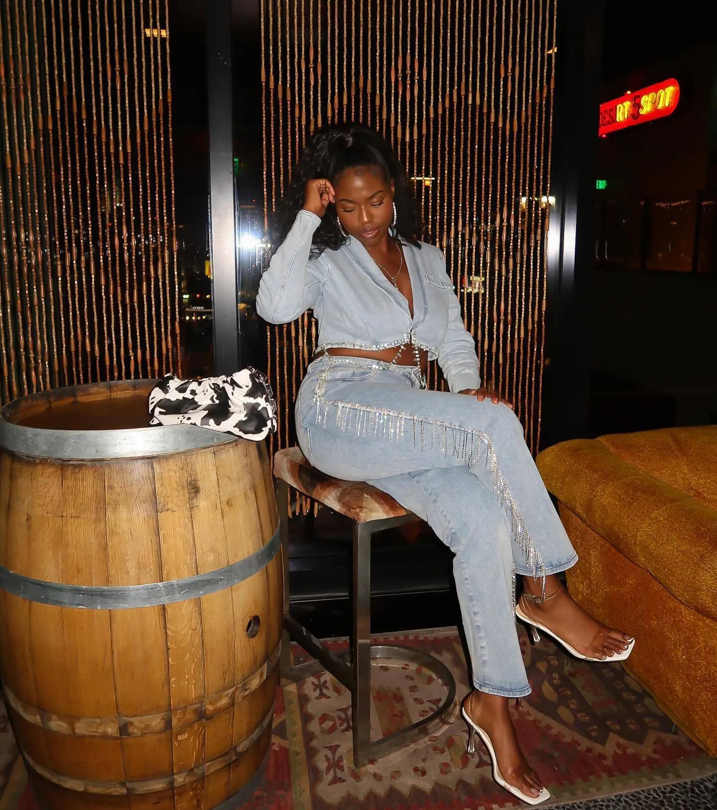 Oh So Icy Rhinestone Trim Crop Denim Blazer