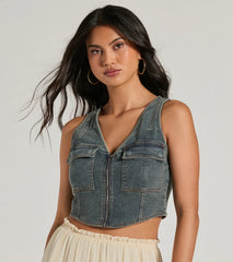 Definite Icon Zip Up Pocket Denim Vest