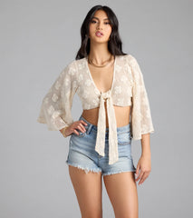 Want To Want Me Floral Crochet Tie Front Top