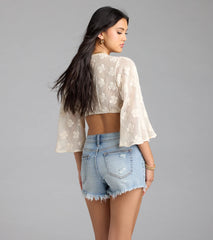 Want To Want Me Floral Crochet Tie Front Top