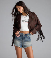 Stylish Out West Faux Suede Fringe Moto Jacket
