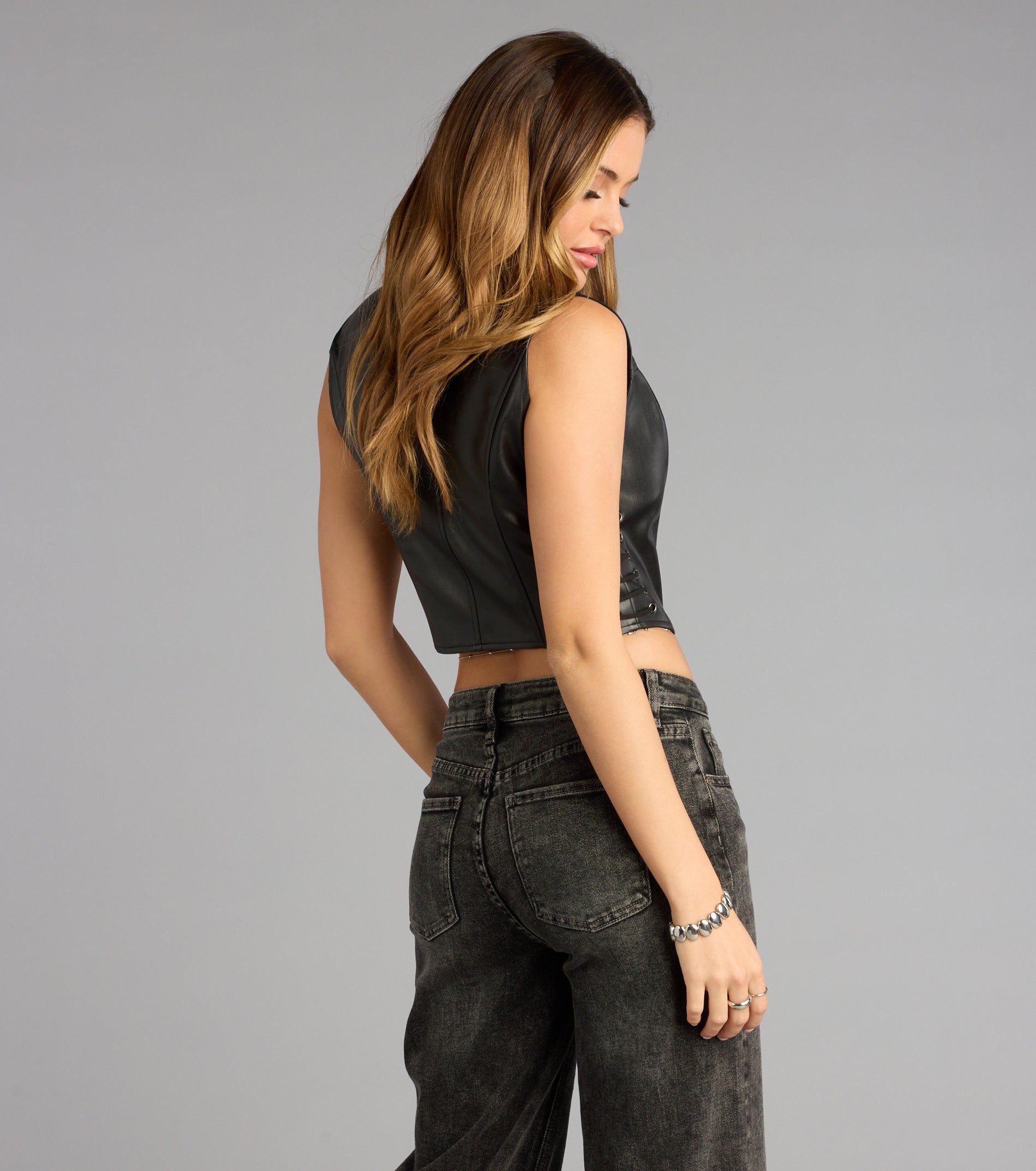 Cute Rebel Lace-Up Stitch Vest