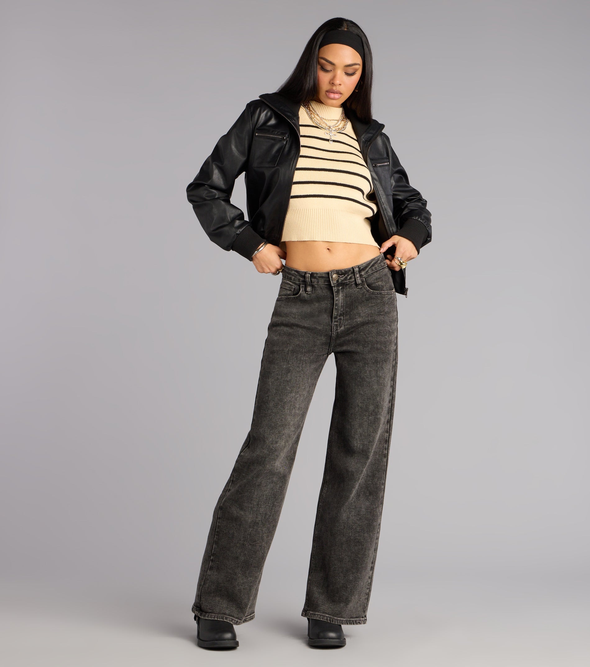 Cool Intentions Faux Leather Bomber Jacket