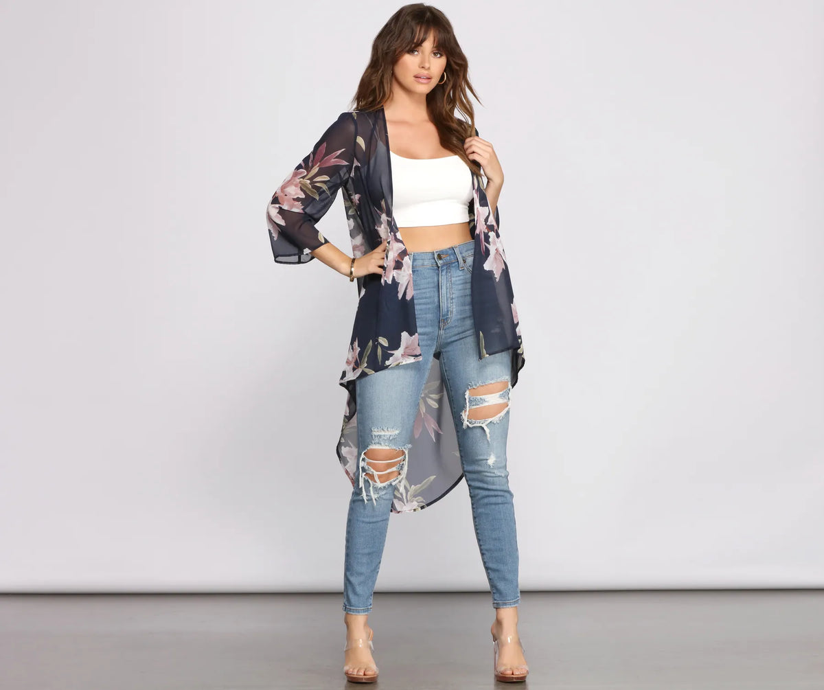 Floral Passion Chiffon High Low Kimono