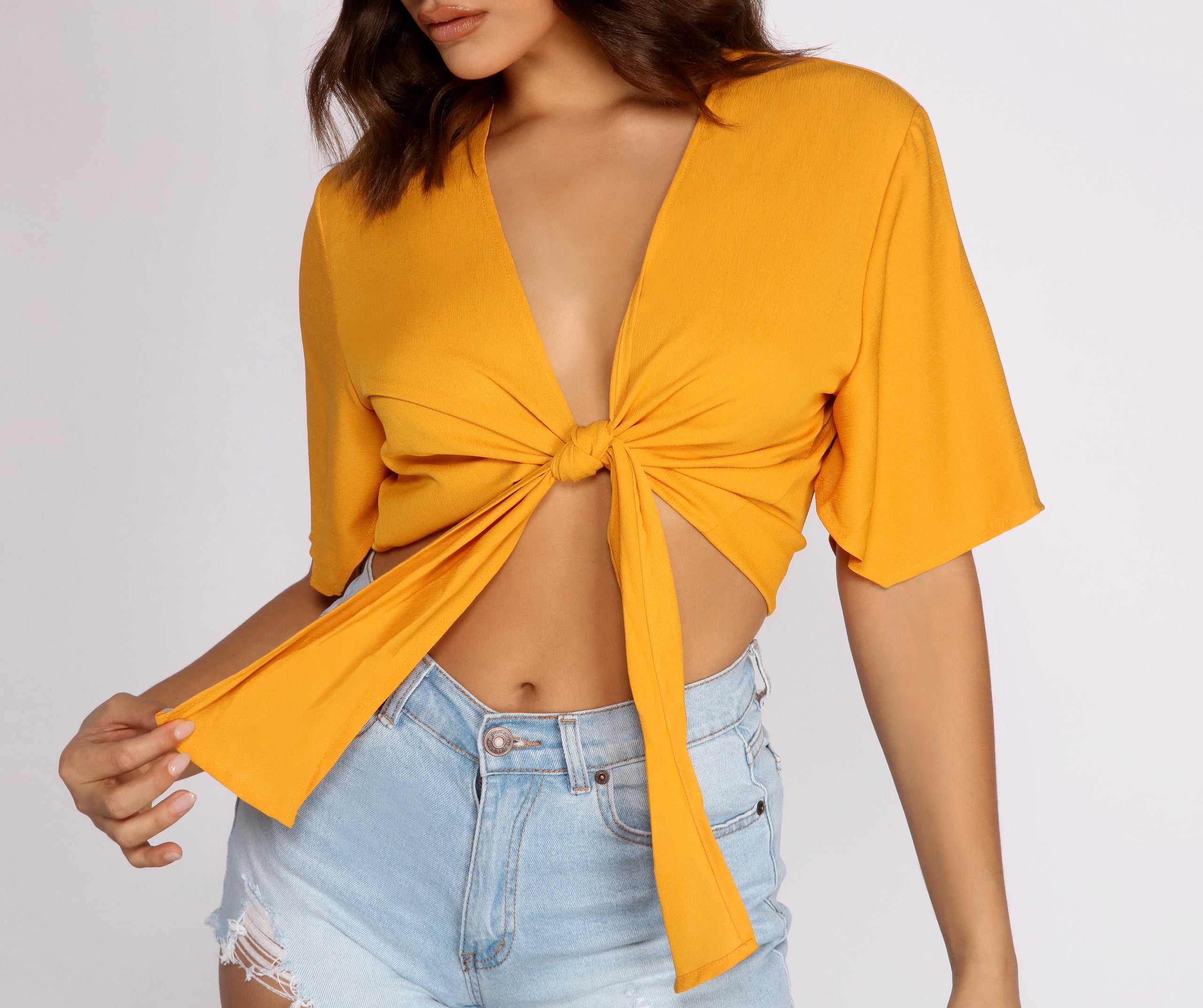 Go With The Flow Tie Front Top