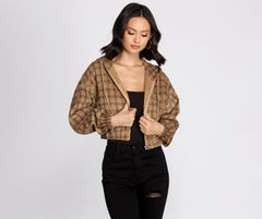 Plaid Corduroy Bomber Jacket
