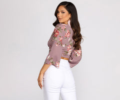 Floral Kimono Sleeve Tie Front Top