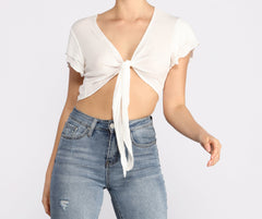 Tied Down Flutter Sleeve Tie Front Top
