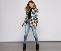 So Chic Houndstooth Woven Shacket