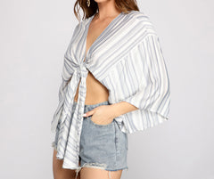Casual Moment Striped Tie Front Top