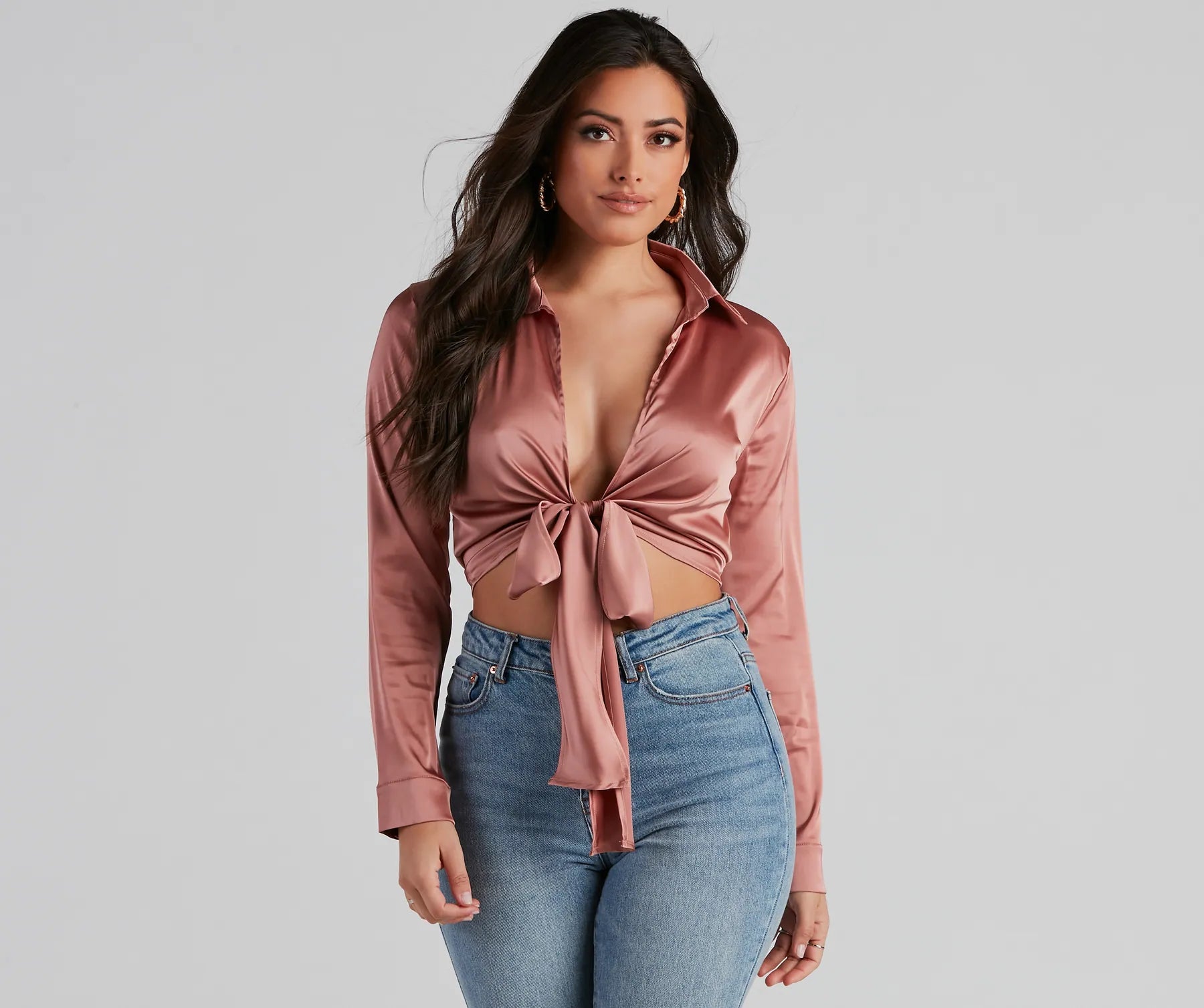 So Sleek Satin Tie-Front Blouse