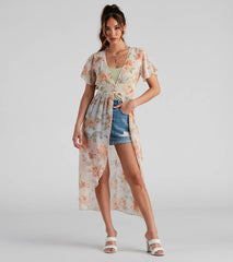 Breezy Flutter Sleeve Floral Duster