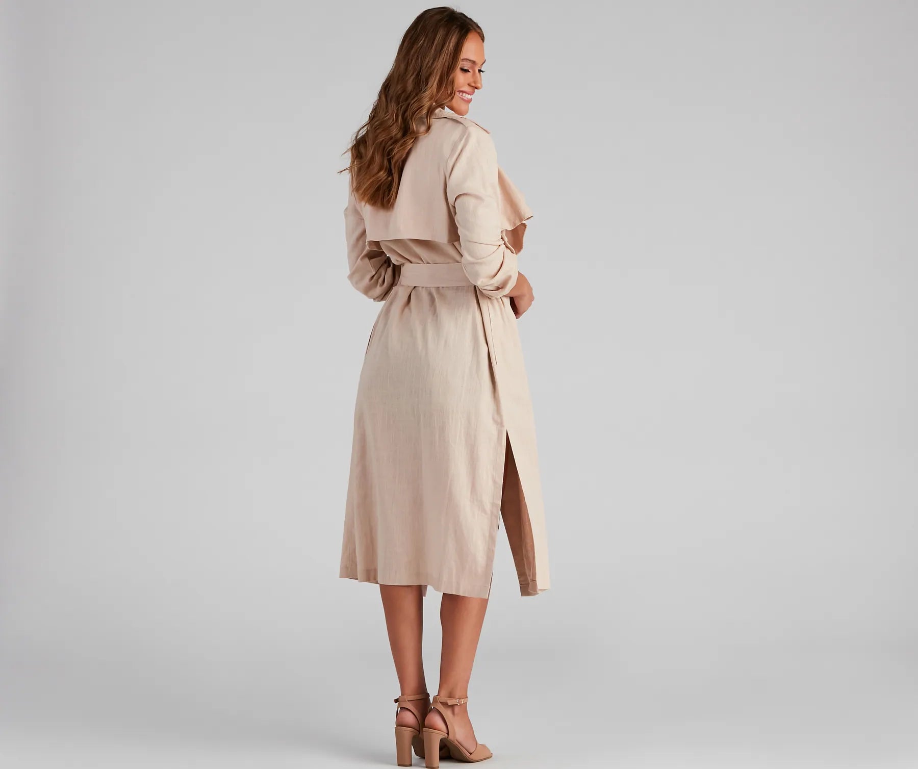 Shift In Season Linen Belted Trench