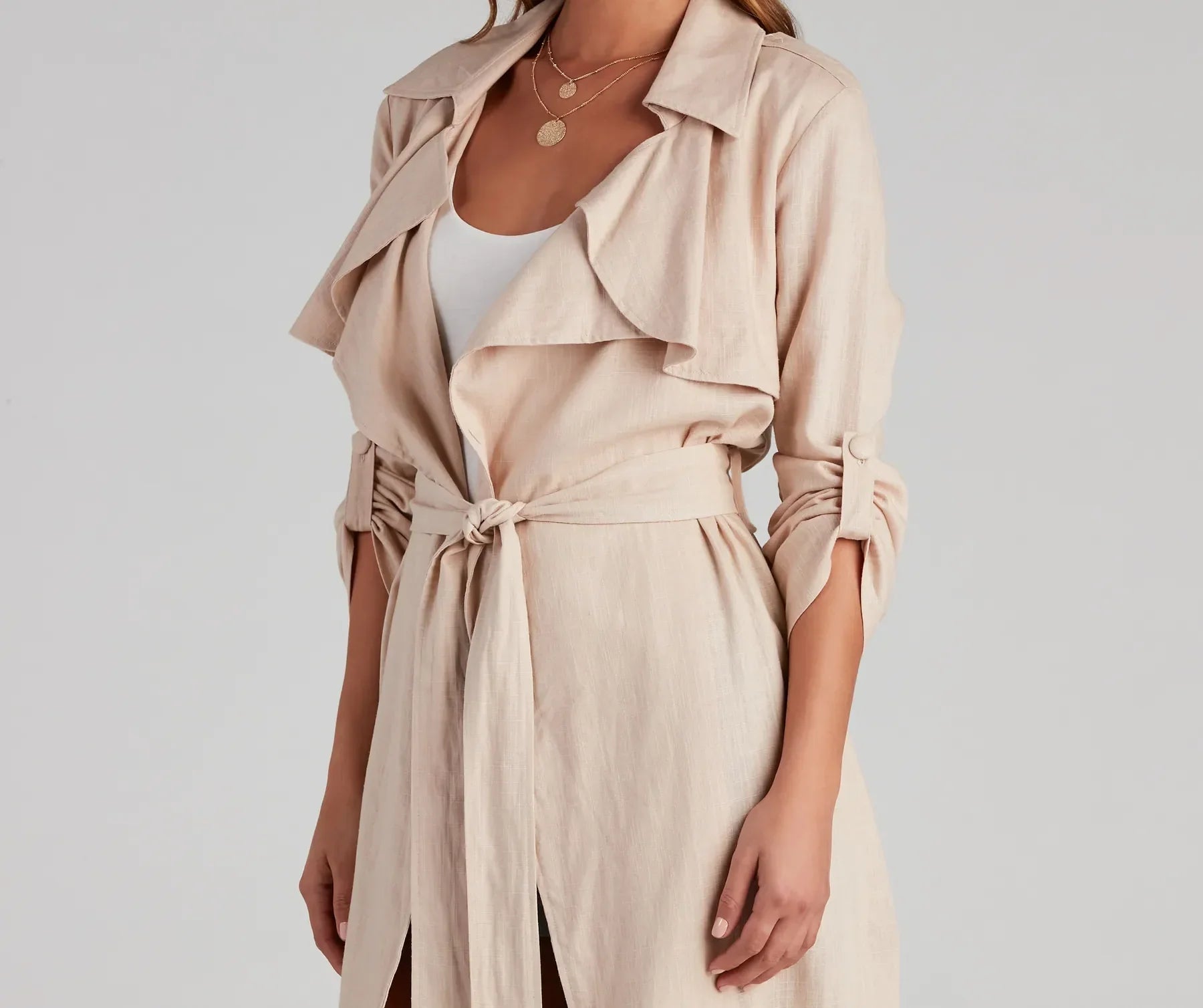Shift In Season Linen Belted Trench