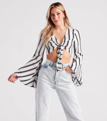 Stripe It Right Crepe Tie-Front Crop Top