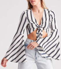 Stripe It Right Crepe Tie-Front Crop Top