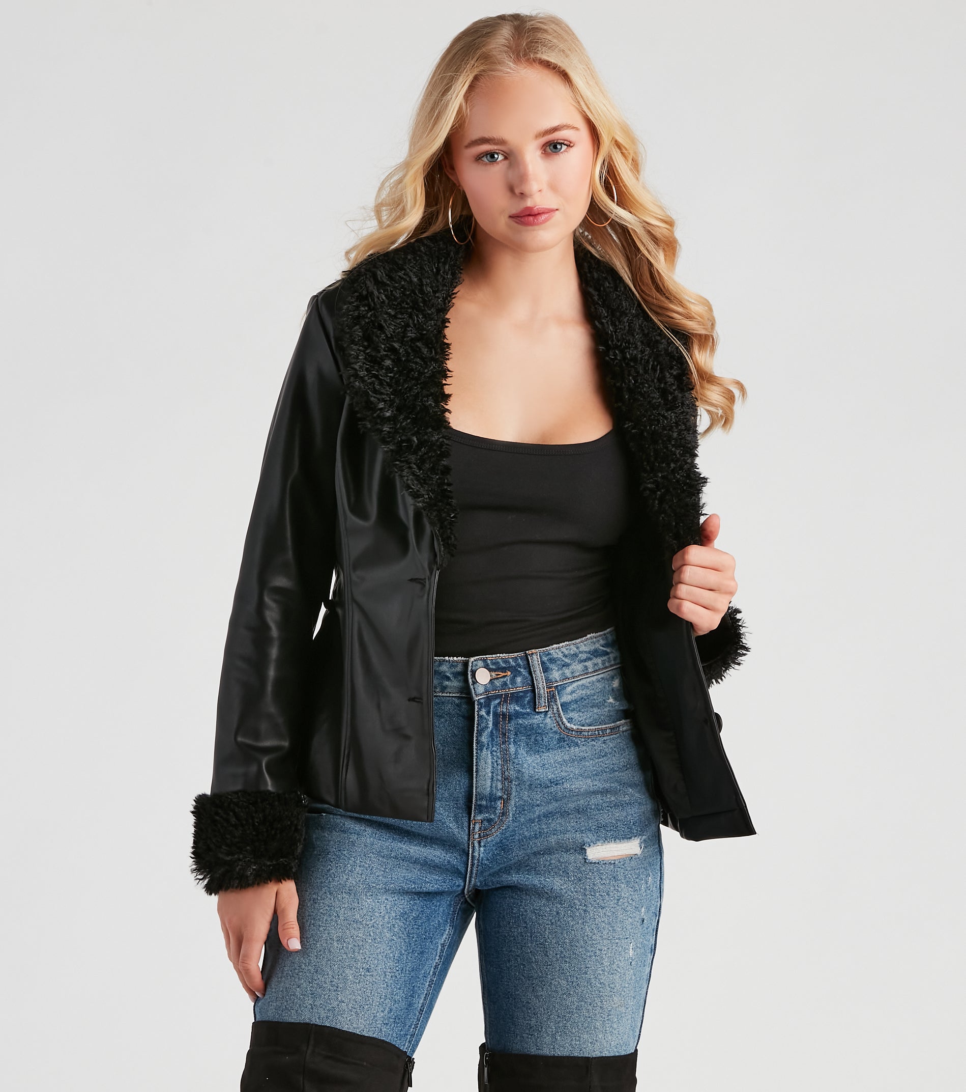 Utterly Fab Faux Fur Leather Blazer