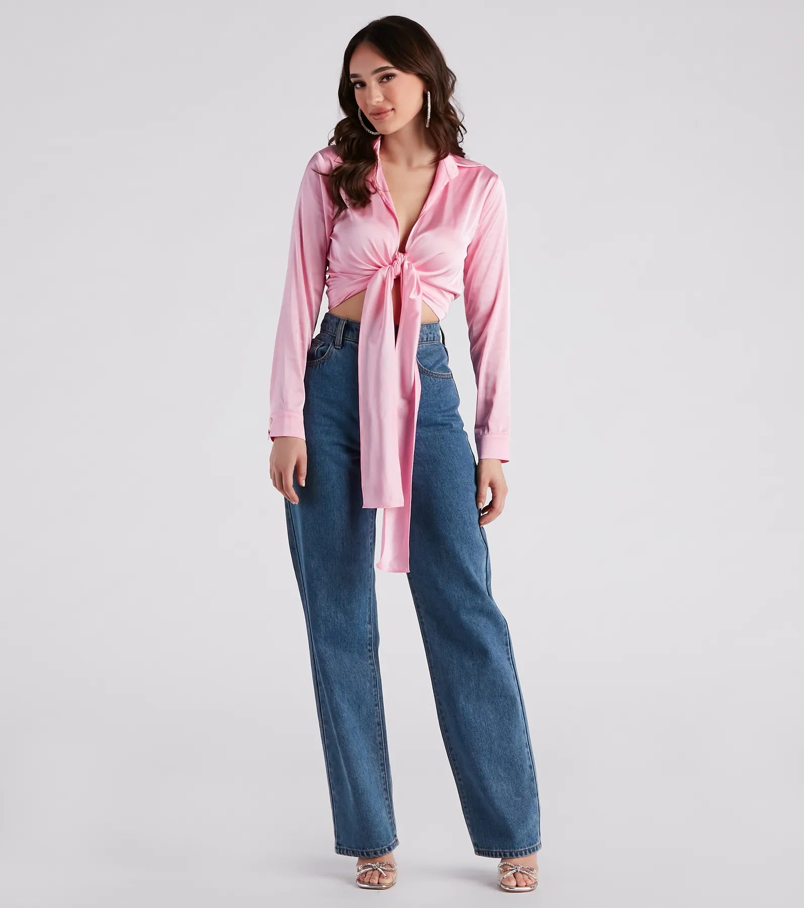 So Sleek Satin Tie-Front Blouse