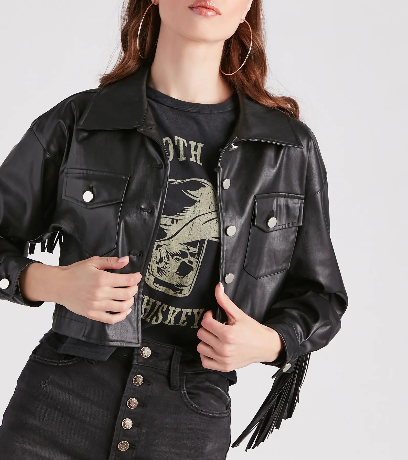 Wild Retro Faux Leather Fringe Jacket