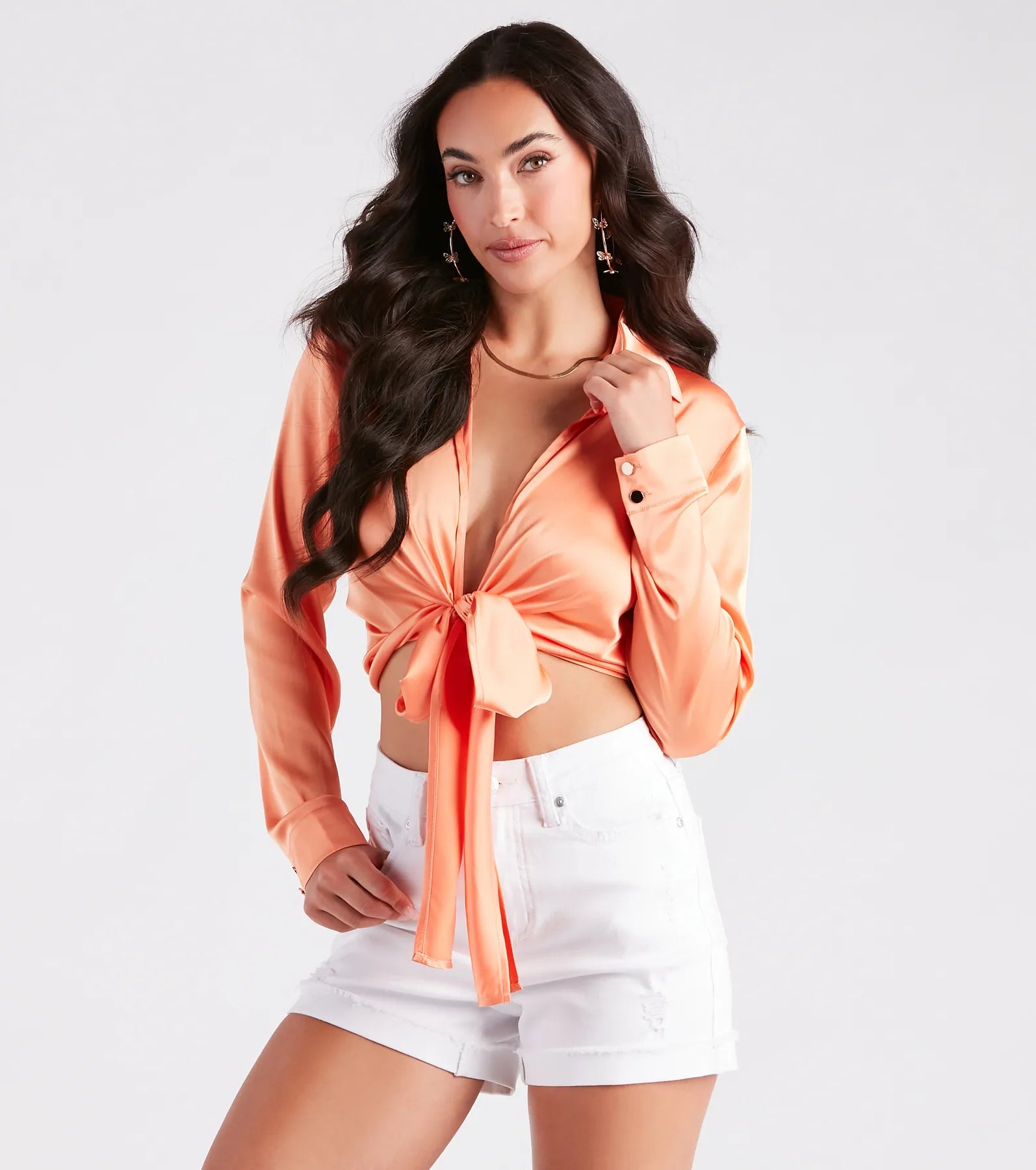 So Sleek Satin Tie-Front Blouse