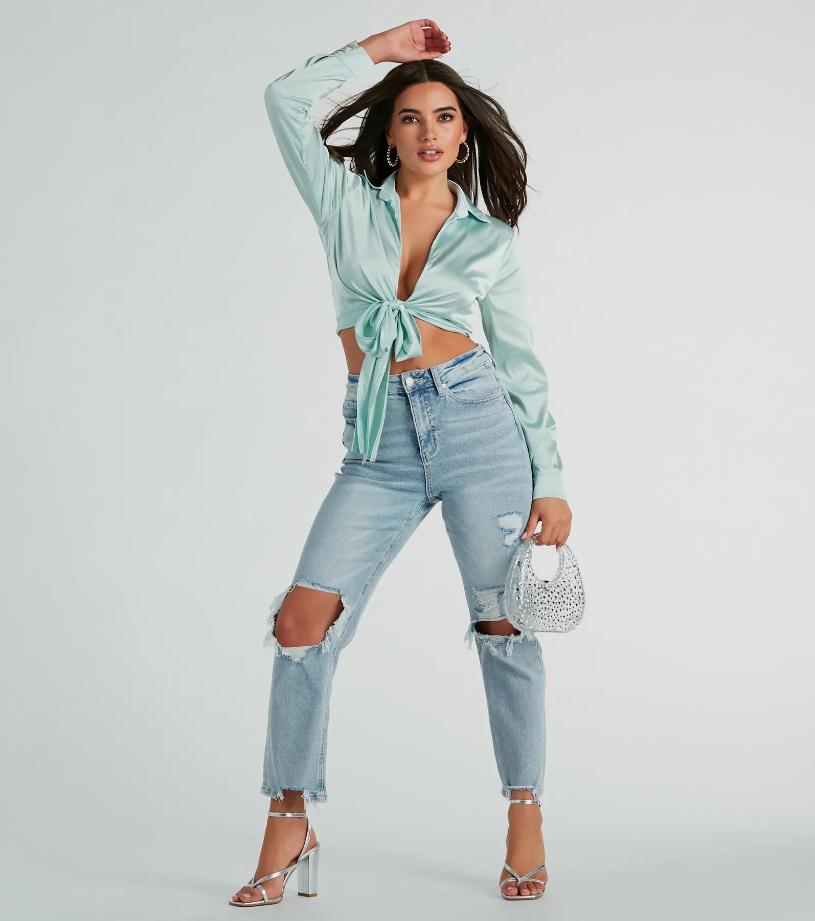 So Sleek Satin Tie-Front Blouse