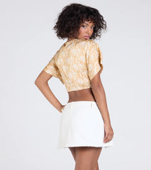 Pretty Taste Tie-Front Printed Satin Top