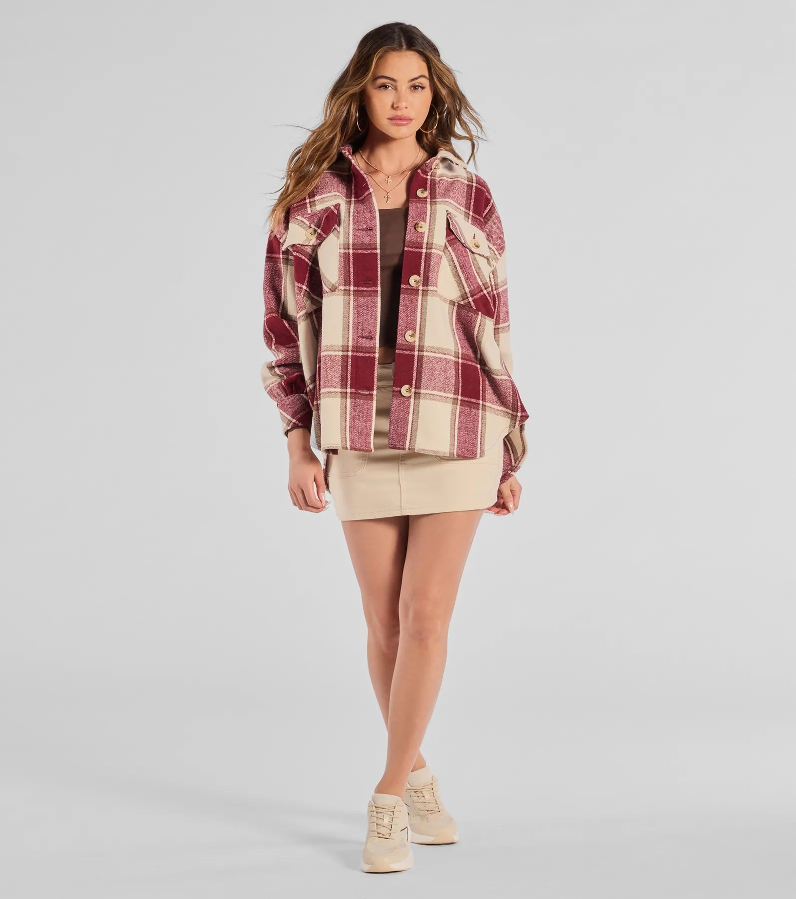 Comfy Cozy Vibes Plaid Woven Oversized Shacket