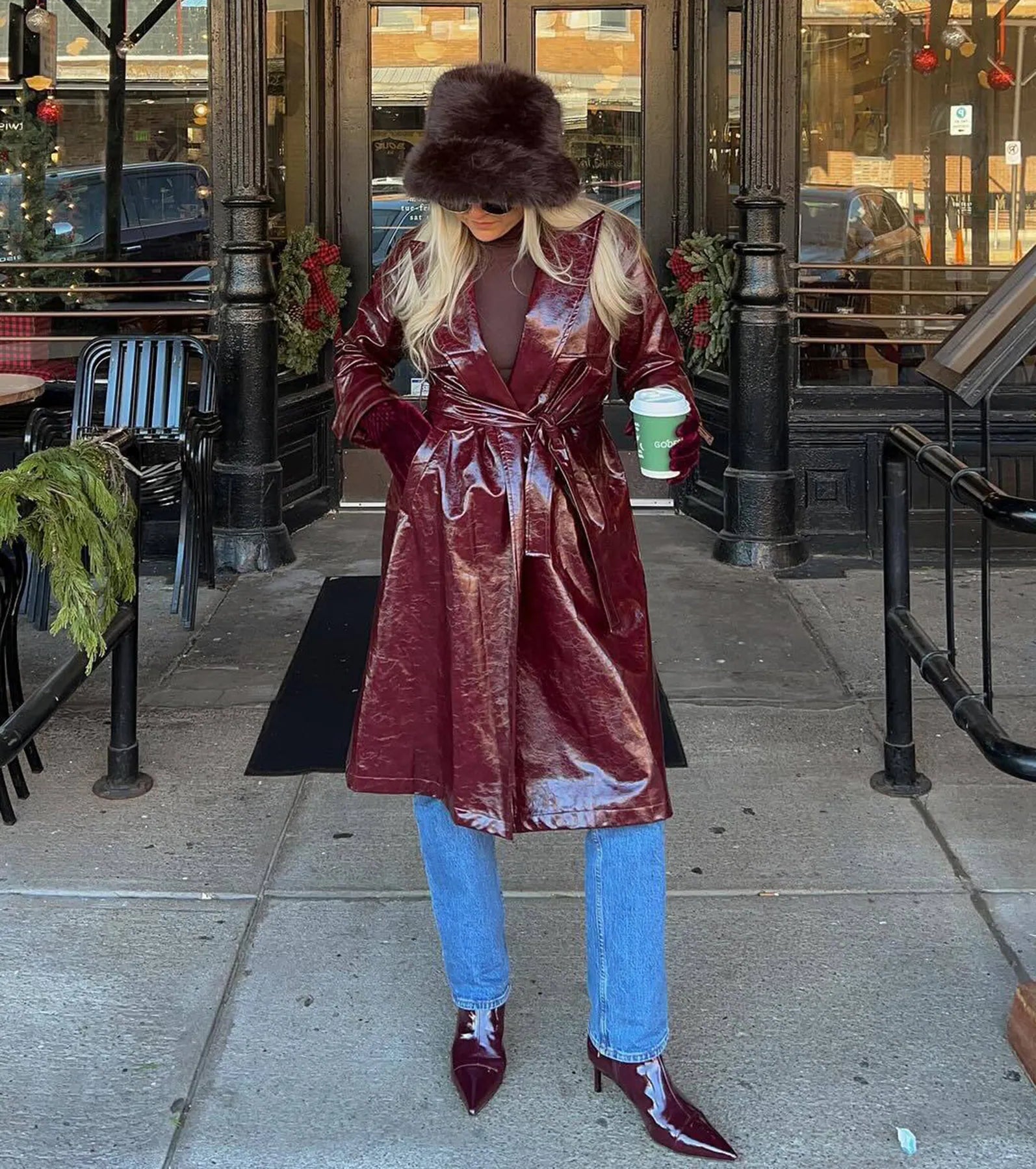 Chic Authority Faux Leather Trench Coat